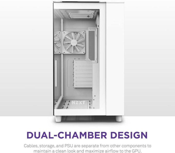 NZXT H9 Elite Dual-Chamber ATX Mid-Tower PC Gaming Case – Includes 3 x 120mm F120 RGB Duo Fans with Controller– Glass Front, Top & Side Panels 360mm Radiator Support Cable Management White