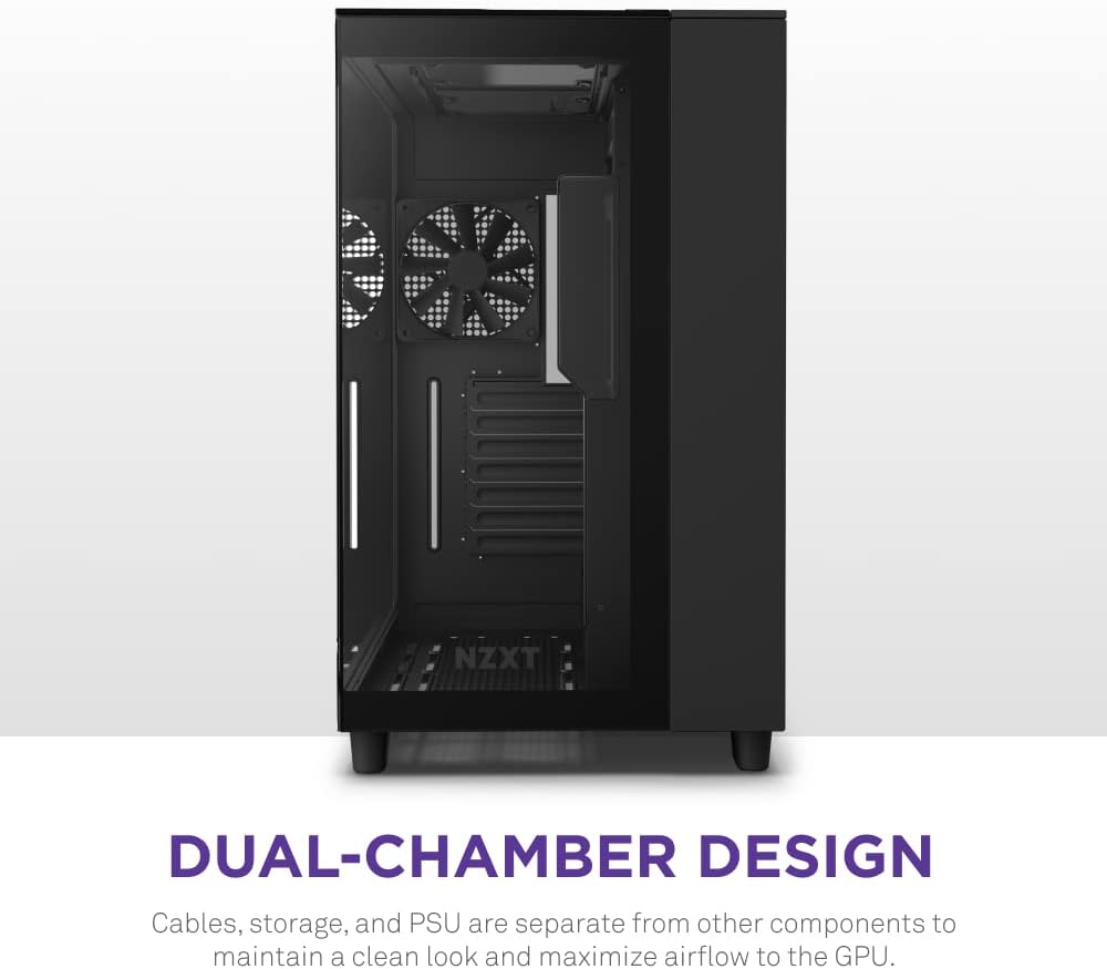 NZXT H9 Elite Dual-Chamber ATX Mid-Tower PC Gaming Case – Includes 3 x 120mm F120 RGB Duo Fans with Controller– Glass Front, Top & Side Panels 360mm Radiator Support Cable Management Black