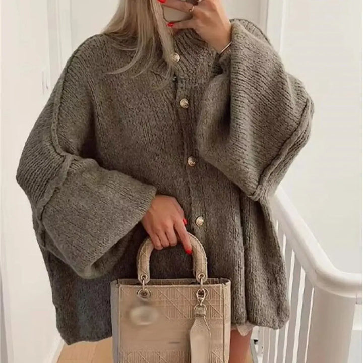 French Fashion Loose Sweater for Women O-Neck Metal Button Cardigan Single Breasted Autumn Winter Casual Coat Female Outfit Tops