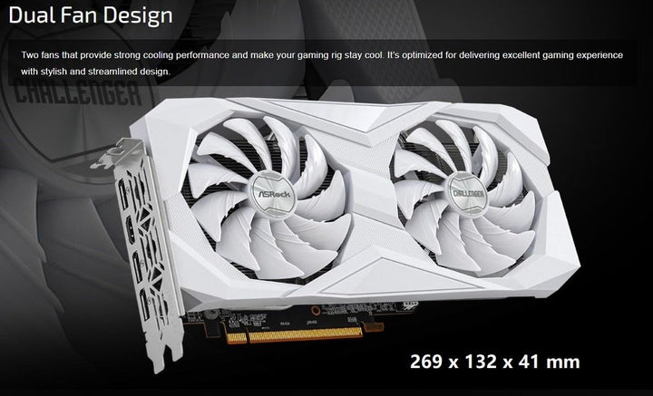 ASRock AMD Radeon RX 6600 Challenger White 8GB GDDR6 Graphics Card 0dB Silent Cooling 128-bit 7680 x 4320 DisplayPort HDMI 14 Gbps Dual Fan 7nm