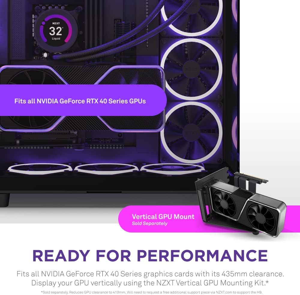NZXT H9 Elite Dual-Chamber ATX Mid-Tower PC Gaming Case – Includes 3 x 120mm F120 RGB Duo Fans with Controller– Glass Front, Top & Side Panels 360mm Radiator Support Cable Management Black