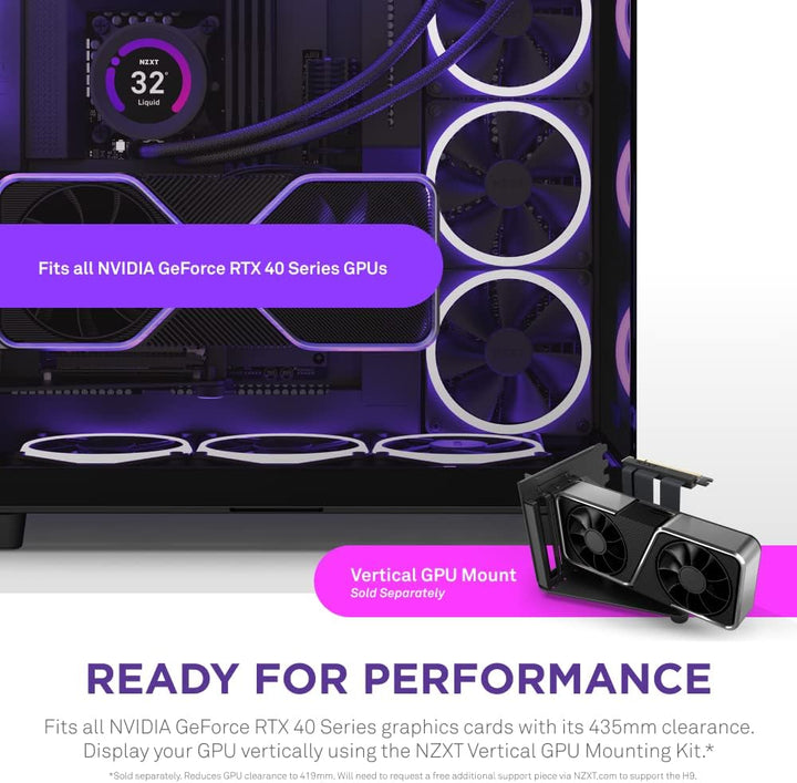 NZXT H9 Elite Dual-Chamber ATX Mid-Tower PC Gaming Case – Includes 3 x 120mm F120 RGB Duo Fans with Controller– Glass Front, Top & Side Panels 360mm Radiator Support Cable Management Black