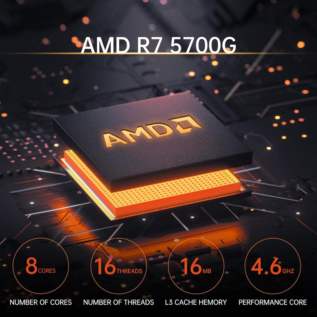 Computer Desktop PC AMD Ryzen 7 5700G Up to 4.6GHz Prebuilt PC 16G RAM DDR4 1TB M.2 SSD ARGB Fan Computer Tower