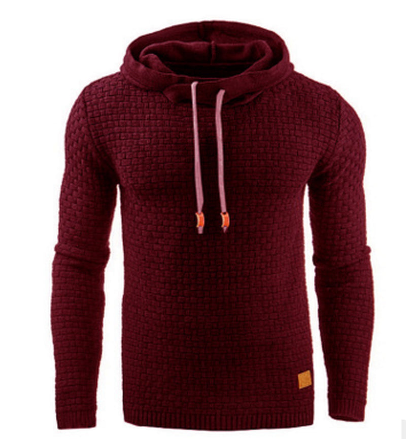 Men'S Jacquard Sweater Long-Sleeved Hoodie Warm Color Hooded Sweatshirt Jacket