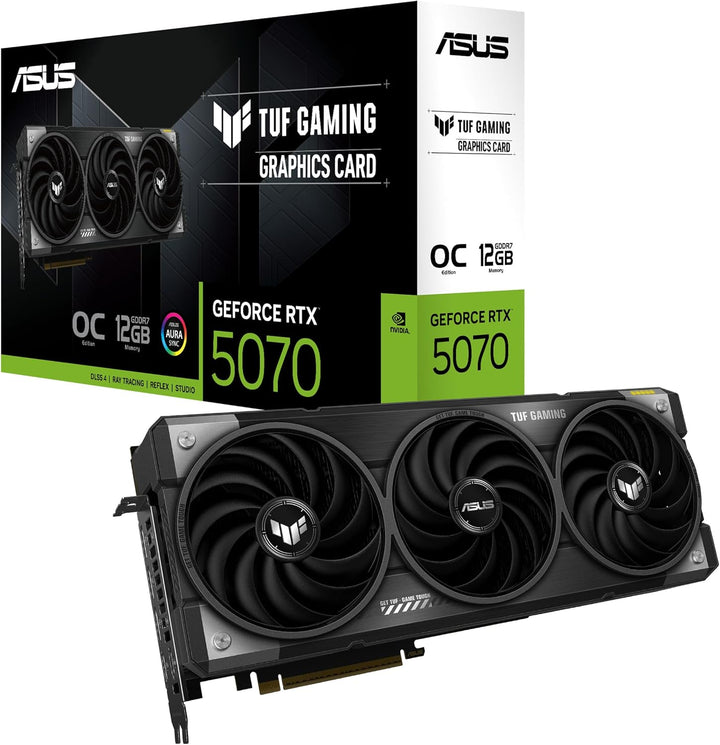 ASUS TUF Gaming GeForce RTX ™ 5070 12GB GDDR7 OC Edition Gaming Graphics Card (PCIe® 5.0, HDMI®/DP 2.1, 3.125-slot, Military-Grade Components, Protective PCB Coating, axial-tech Fans)