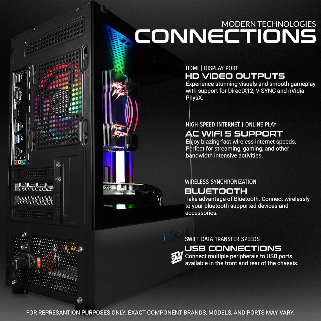 SAAV X1 Prebuilt Gaming PC Desktop with Intel i5 3.4GHz, 16GB RAM, GEFORCE GTX 750 GDDR5 GPU, 512GB NVME, WiFi 6, Bluetooth, Win 10, Mouse Keyboard, PC Gaming Computer Desktop, 1-Year Warranty