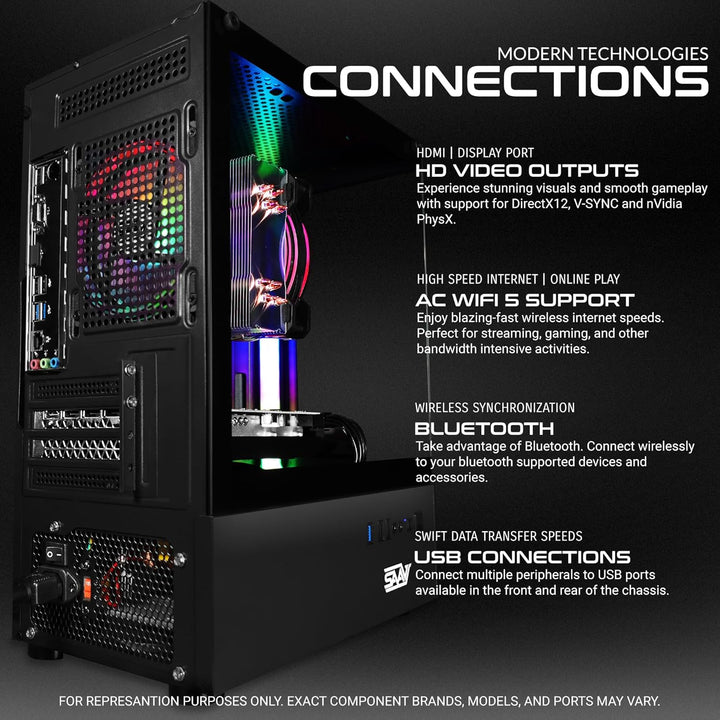 SAAV X1 Prebuilt Gaming PC Desktop with Intel i5 3.4GHz, 16GB RAM, GEFORCE GTX 750 GDDR5 GPU, 512GB NVME, WiFi 6, Bluetooth, Win 10, Mouse Keyboard, PC Gaming Computer Desktop, 1-Year Warranty
