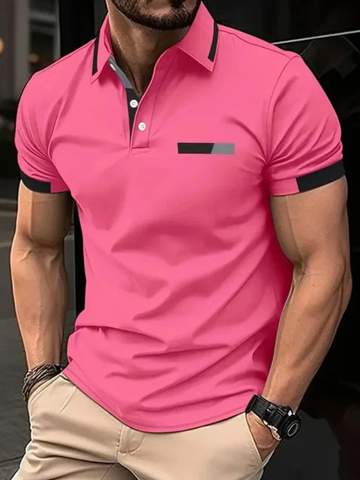 Men's Short Sleeve Casual Polo Shirt: Summer Lapel Sports Tee with European Fit 