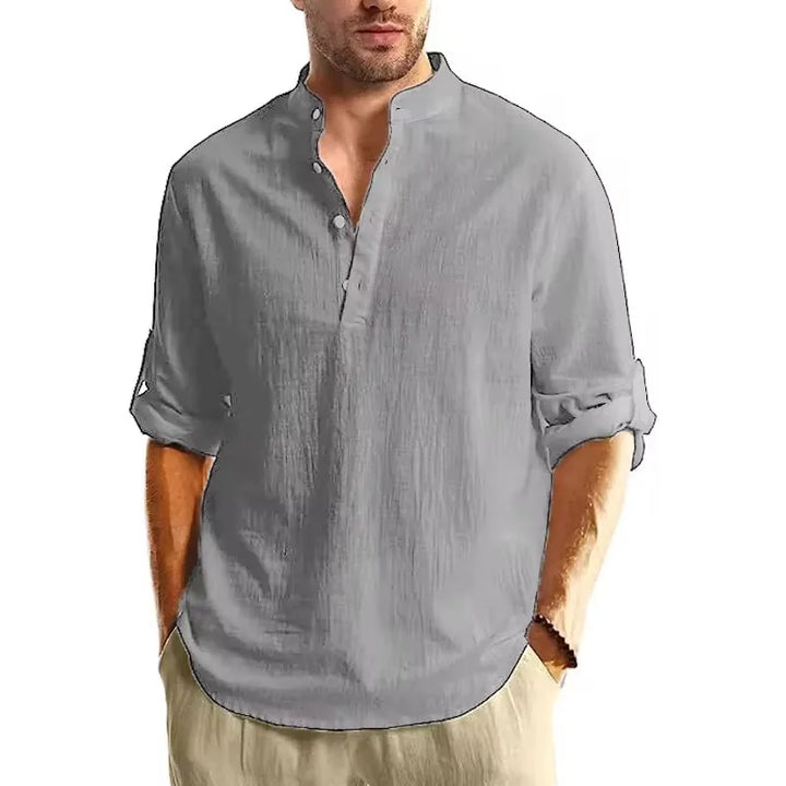 New Long Sleeve Henley Shirt Men Cotton Lightweight T-Shirts Men Breathable Streetwear Solid Color Business Button Polo Shirts