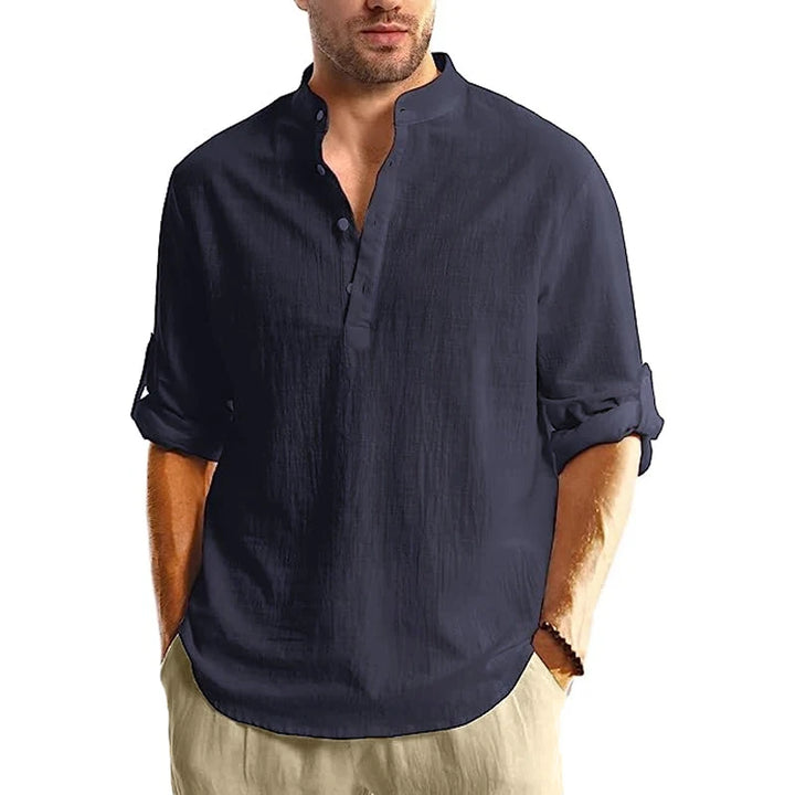 New Long Sleeve Henley Shirt Men Cotton Lightweight T-Shirts Men Breathable Streetwear Solid Color Business Button Polo Shirts