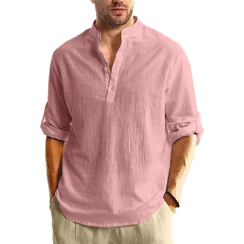 New Long Sleeve Henley Shirt Men Cotton Lightweight T-Shirts Men Breathable Streetwear Solid Color Business Button Polo Shirts