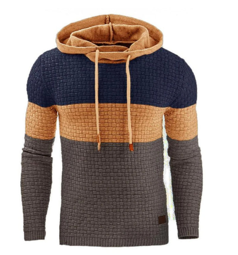 Men'S Jacquard Sweater Long-Sleeved Hoodie Warm Color Hooded Sweatshirt Jacket