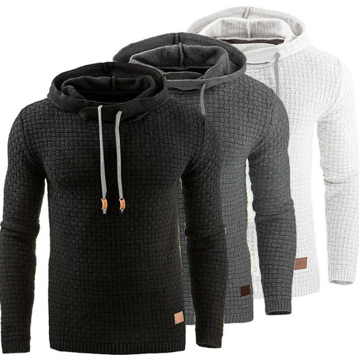 Men'S Jacquard Sweater Long-Sleeved Hoodie Warm Color Hooded Sweatshirt Jacket