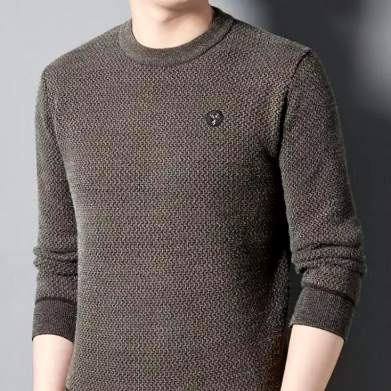 Ferret Plush Sweater Men'S 2023 Winter Plush Thickened round Neck Loose Fitting Men'S Solid Color Versatile Warm Knit Sweater