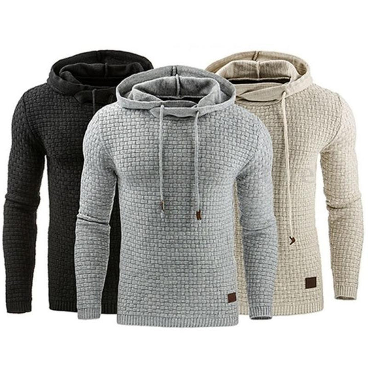 Men'S Jacquard Sweater Long-Sleeved Hoodie Warm Color Hooded Sweatshirt Jacket